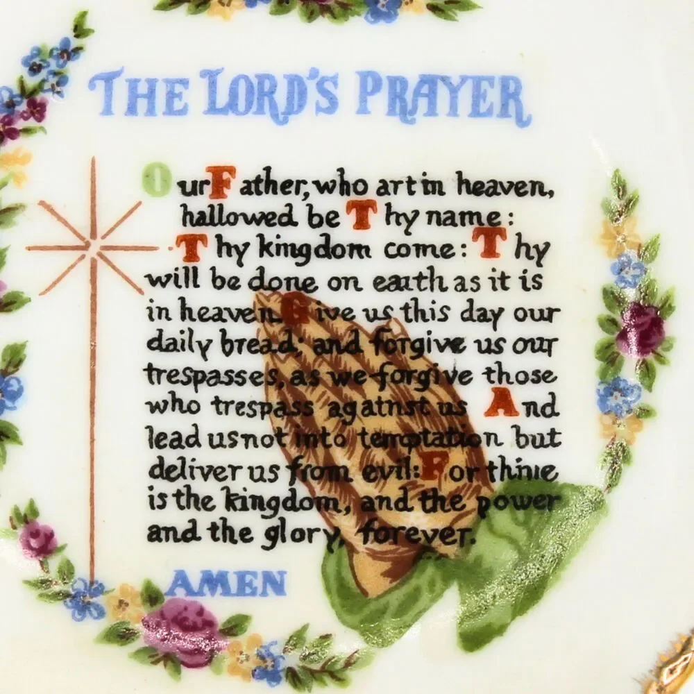 Vintage Porcelain Lord's Prayer Mini Plate from Japan Gold Trim Scallop Edge